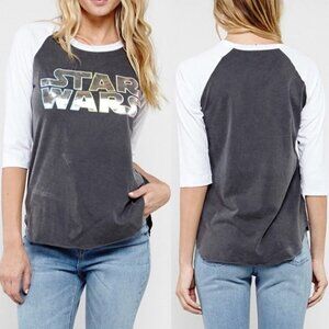 Junk Food Raglan Star Wars Logo‎ Tee Long Sleeves Size Small Metallic Revolve S